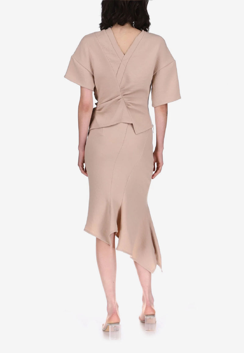 Dawei Asymmetric Midi Skirt with Buttons Beige DBAS