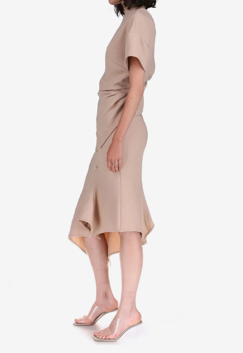 Dawei Asymmetric Midi Skirt with Buttons Beige DBAS