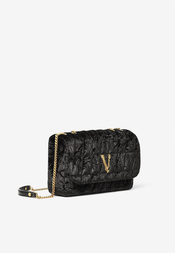 Versace Virtus Velvet Shoulder Bag DBFH822 1A06489 1B00V Black