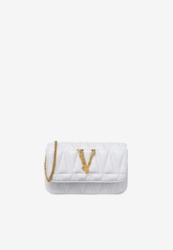 Versace Virtus Quilted Crossbody Bag in Nappa Leather White DBFI002 D2NTRT 6W17V