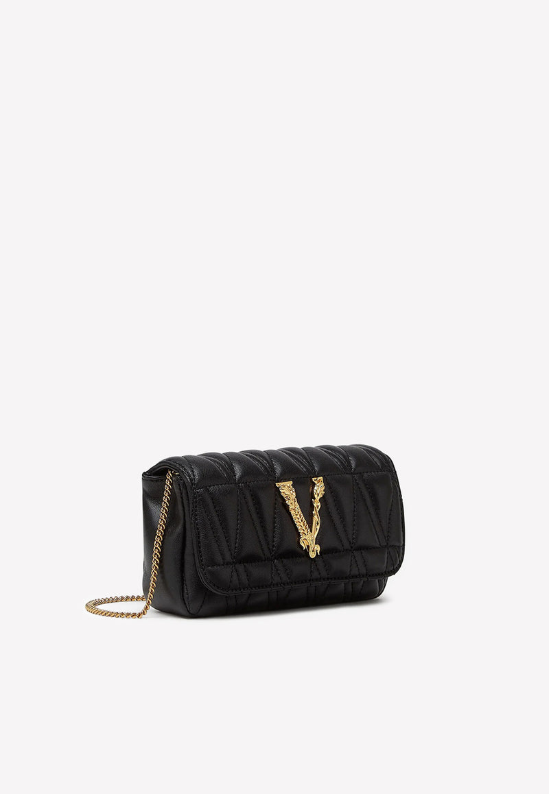 Versace Mini Virtus Quilted Leather Shoulder Bag DBFI002 D2NTRT DNMOV Black