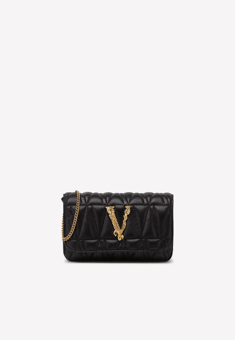 Versace Mini Virtus Quilted Leather Shoulder Bag DBFI002 D2NTRT DNMOV Black