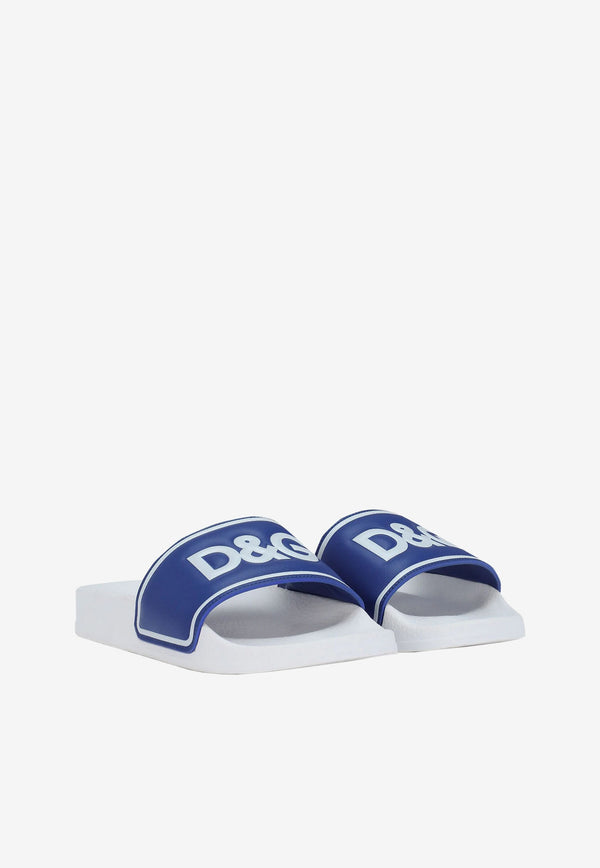 Dolce & Gabbana Kids Boys Logo Print Slides White DD0318 A6E33 8T094