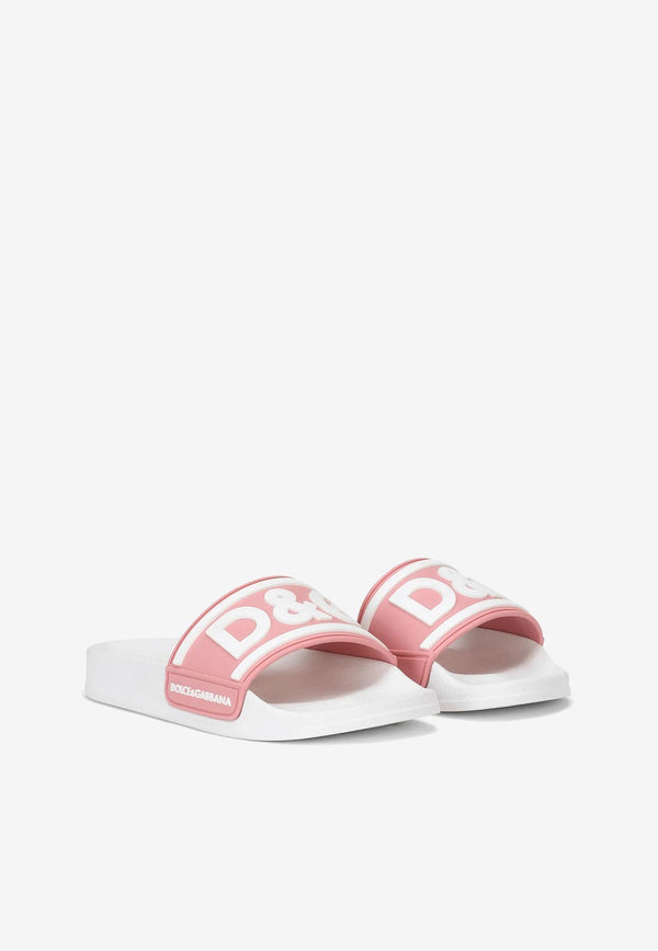 Dolce & Gabbana Kids Girls Logo Print Slides Pink DD0320 AQ858 8B405