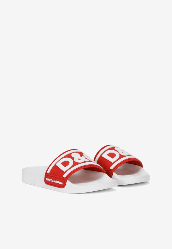 Dolce & Gabbana Kids Boys Rubberized Logo Slides Red DD0320 AQ858 8T092