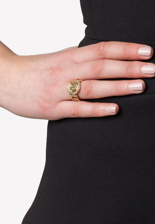 Versace Crystal Embellished Medusa Ring Gold DG5E011DJMXD01O