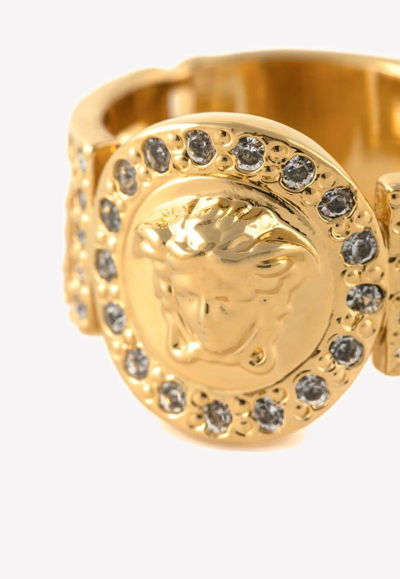 Versace Crystal Embellished Medusa Ring Gold DG5E011DJMXD01O