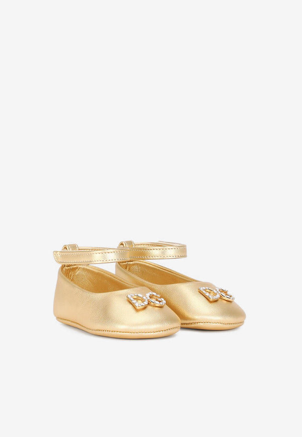 Dolce & Gabbana Kids Baby Girls DG Ballet Flats in Metallic Nappa Leather Gold DK0065 A6C66 89869