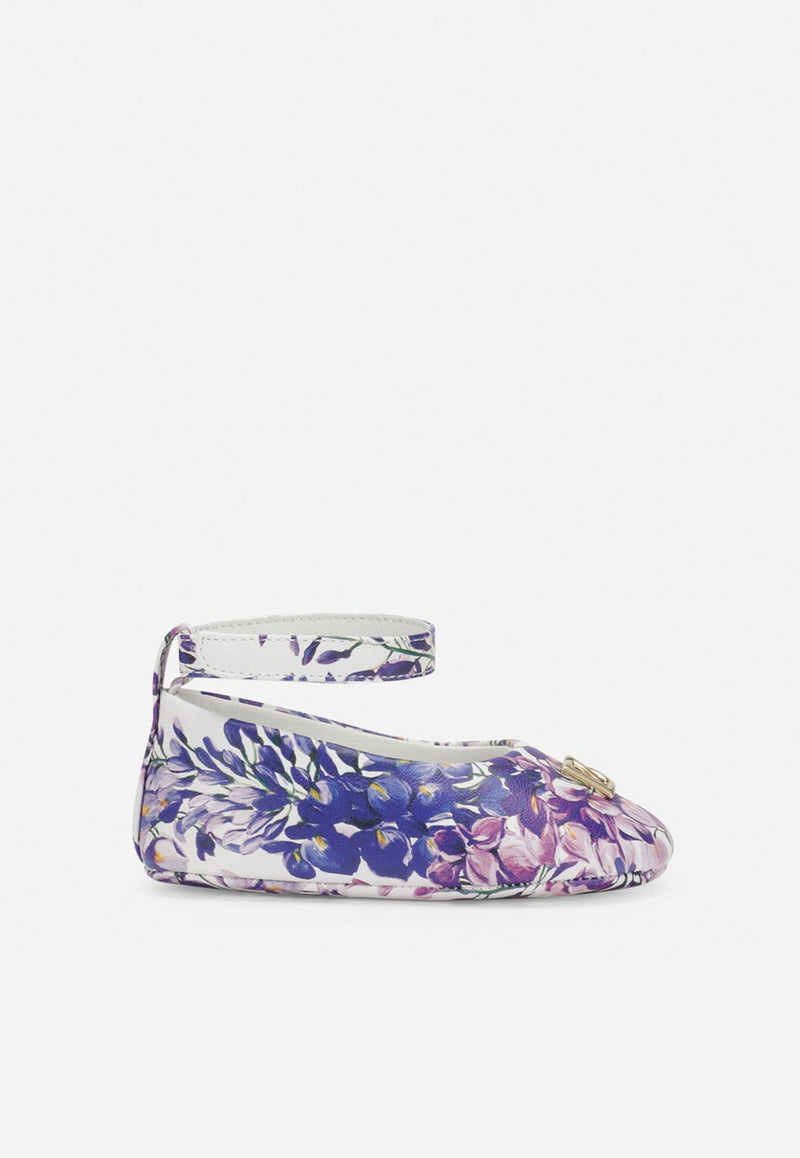 Dolce & Gabbana Kids Baby Girls Wisteria Print Ballet Flats in Nappa Leather Lavender DK0065 AQ287 HA3JE