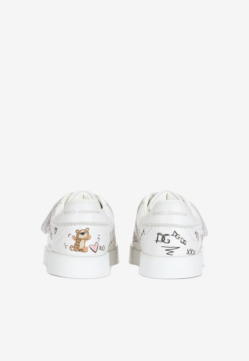 Dolce & Gabbana Kids Baby Portofino Sneakers with Baby Leopard Print White DN0143 AA341 80995