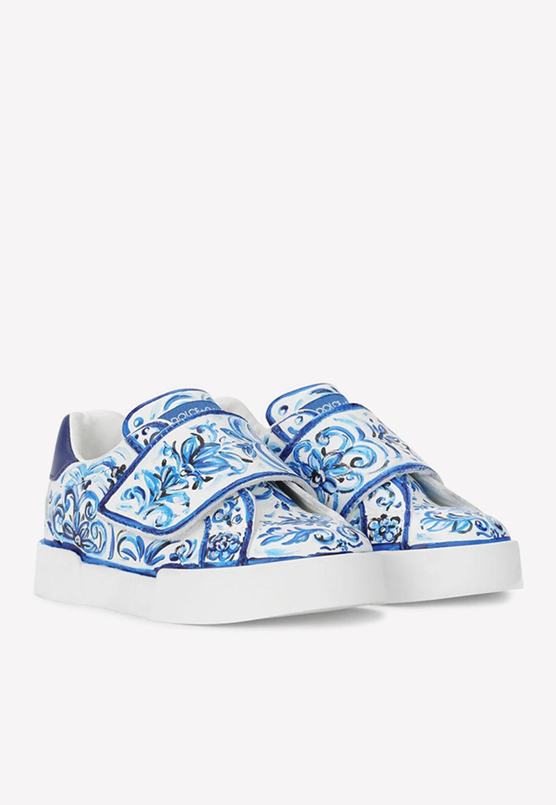 Dolce & Gabbana Kids Baby Girls Majolica Print Portofino Sneakers Blue DN0143 AD466 HA3OB
