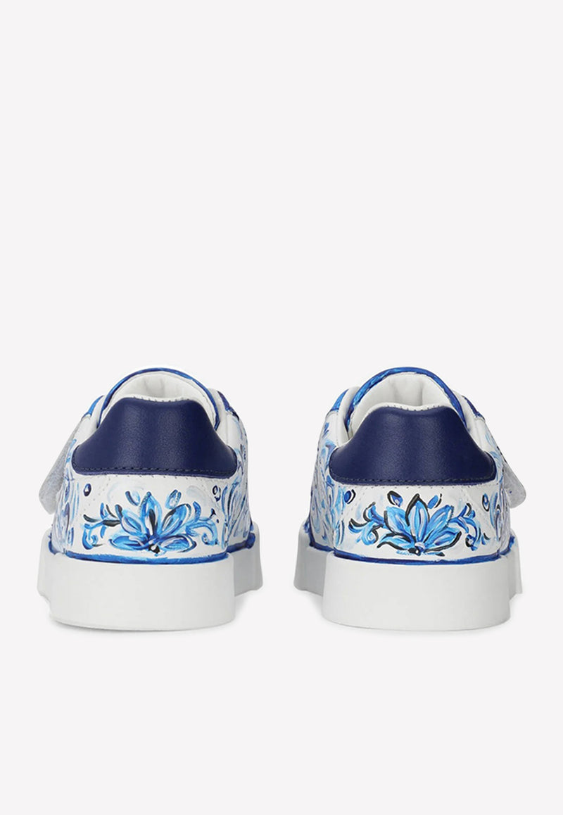 Dolce & Gabbana Kids Baby Girls Majolica Print Portofino Sneakers Blue DN0143 AD466 HA3OB