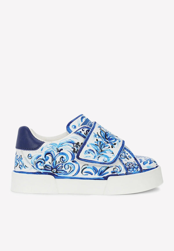 Dolce & Gabbana Kids Baby Girls Majolica Print Portofino Sneakers Blue DN0143 AD466 HA3OB
