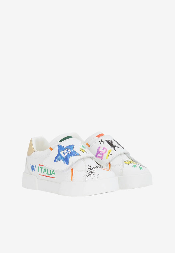Dolce & Gabbana Kids Baby Girls Graffiti Print Portofino Sneakers White DN0143 AX708 89662