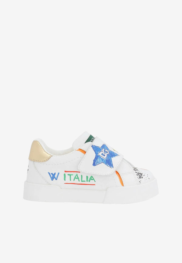 Dolce & Gabbana Kids Baby Girls Graffiti Print Portofino Sneakers White DN0143 AX708 89662