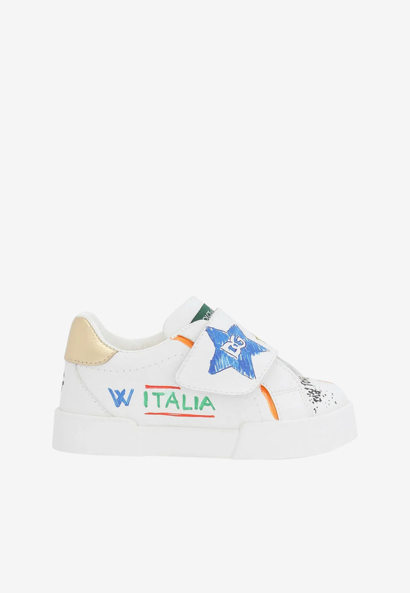 Dolce & Gabbana Kids Baby Girls Graffiti Print Portofino Sneakers White DN0143 AX708 89662