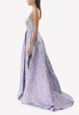 Alex Perry Purple The Keeva Lurex Floral A-Line Gown D166-Vaughn-Lilac