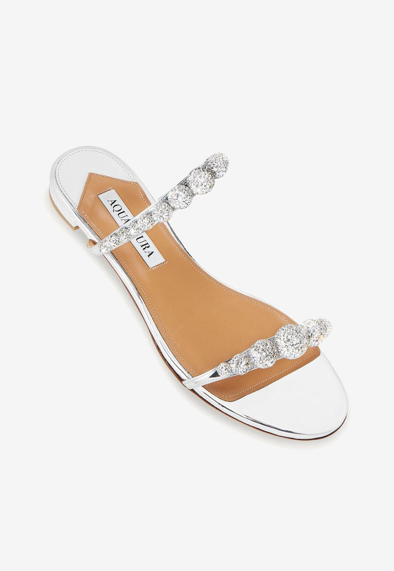Aquazzura Disco Dancer Crystal Embellished Flat Sandals DSCFLAS1-SYLCCC SILVER Silver