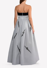 Avaro Figlio Grey Embellished Strapless Fit &amp; Flare Gown AVF SS17-31