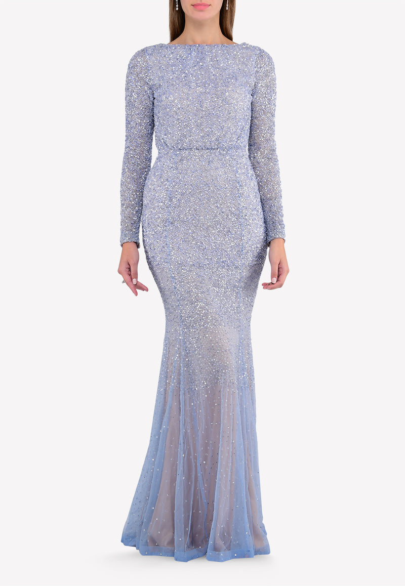 Rachel Gilbert Blue Viera Embellished Floor-Length Gown 17SSRG60323.SKY