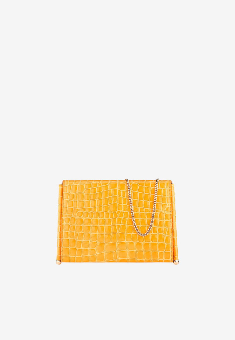 Aquazzura Downtown Chain Envelope Clutch in Croc-Embossed Leather DWNECLE0-CLPSNL SUNFLOWER/LIGHT Yellow