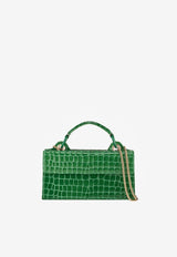 Aquazzura Downtown 24/7 Top Handle Bag in Croc-Embossed Leather DWNSHBS0-CLPDKH DARK EMERALD Green