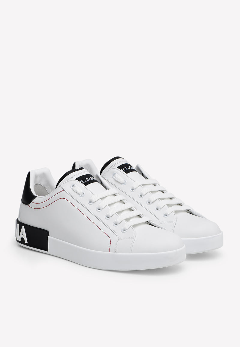 Portofino Leather Sneakers with Red Top-Stitch