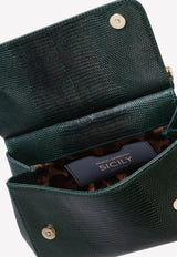 حقيبة كبيرة بيد علوية صقلية مصنوعة من جلد العجل بنقش الإغوانا