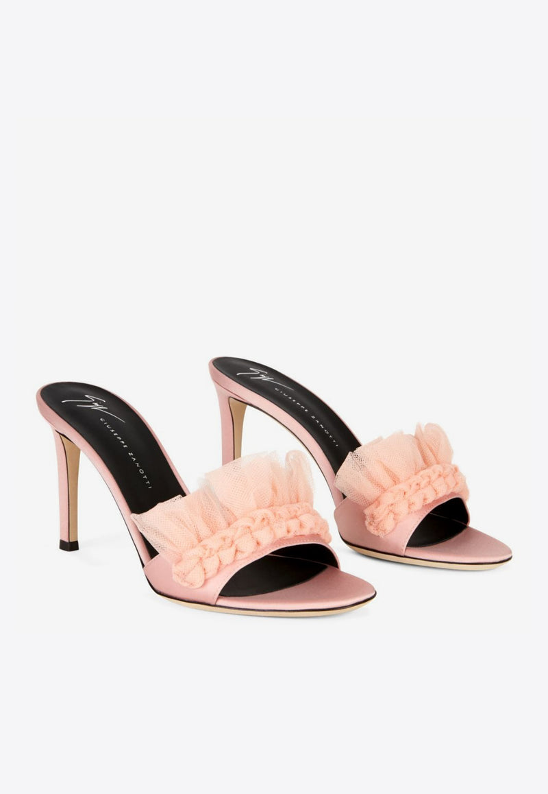 Giuseppe Zanotti Nausicaa 85 Ruffled Satin Sandals Pink E100036 -010 2