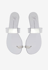 Giuseppe Zanotti Ring Plexi Flat Sandals in PVC and Leather Silver E200019003