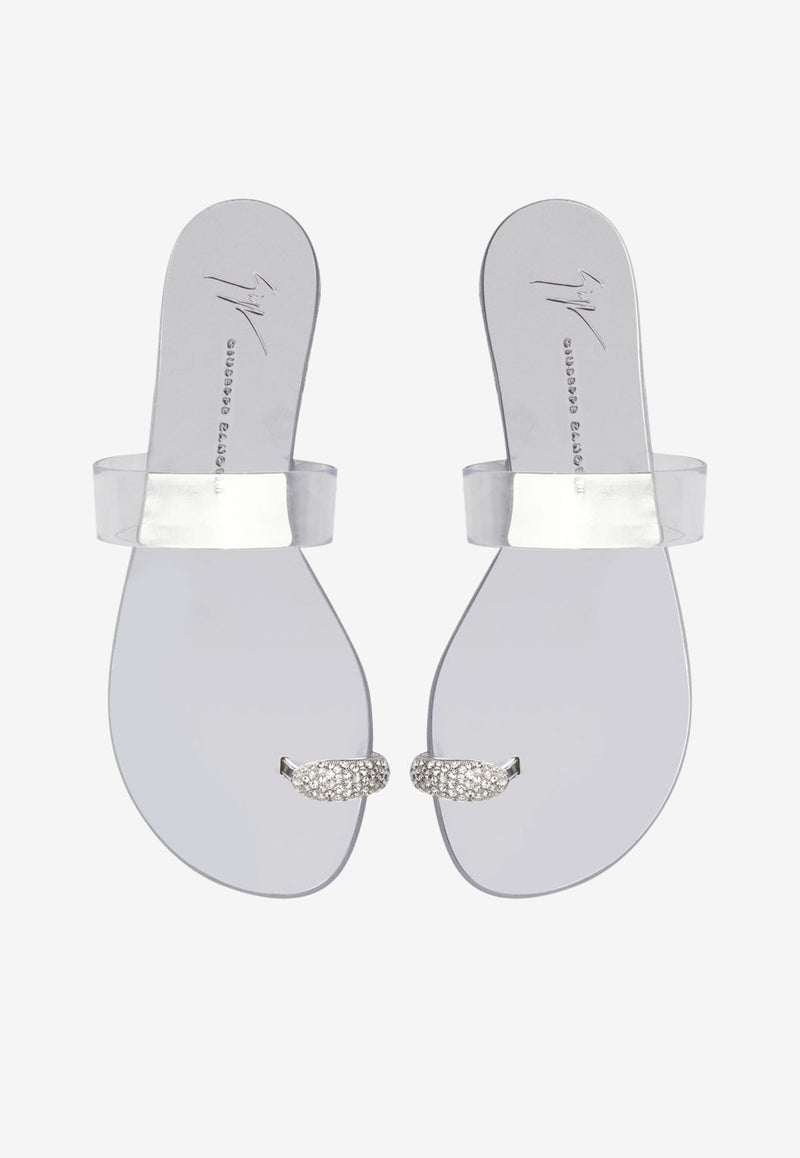 Giuseppe Zanotti Ring Plexi Flat Sandals in PVC and Leather Silver E200019003