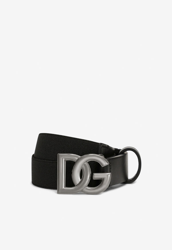Dolce & Gabbana Kids Boys DG Logo Buckle Stretch Belt Black EC0076 AQ616 80999
