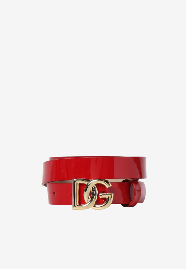 Dolce & Gabbana Kids Girls DG Logo Buckle Belt in Patent Leather Red EE0062 A1471 87124