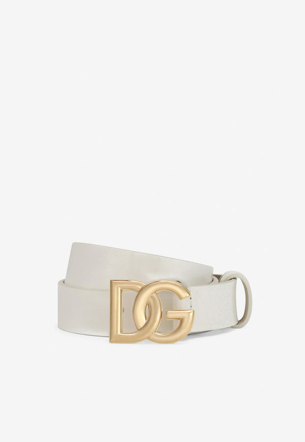 Dolce & Gabbana Kids Girls DG Logo Buckle Belt in Patent Leather White EE0062 A1471 87682
