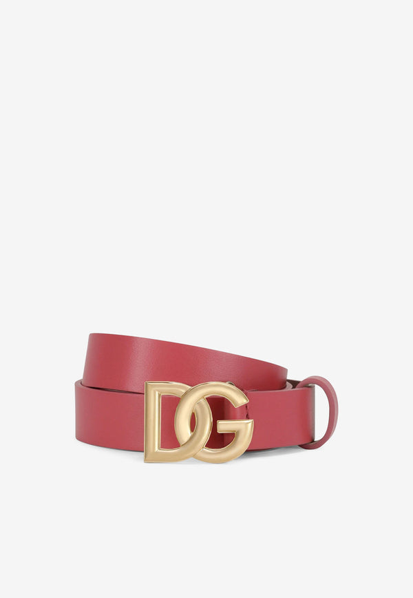 Dolce & Gabbana Kids Girls DG Logo Buckle Belt in Calf Leather Fuchsia EE0062 AW576 80422