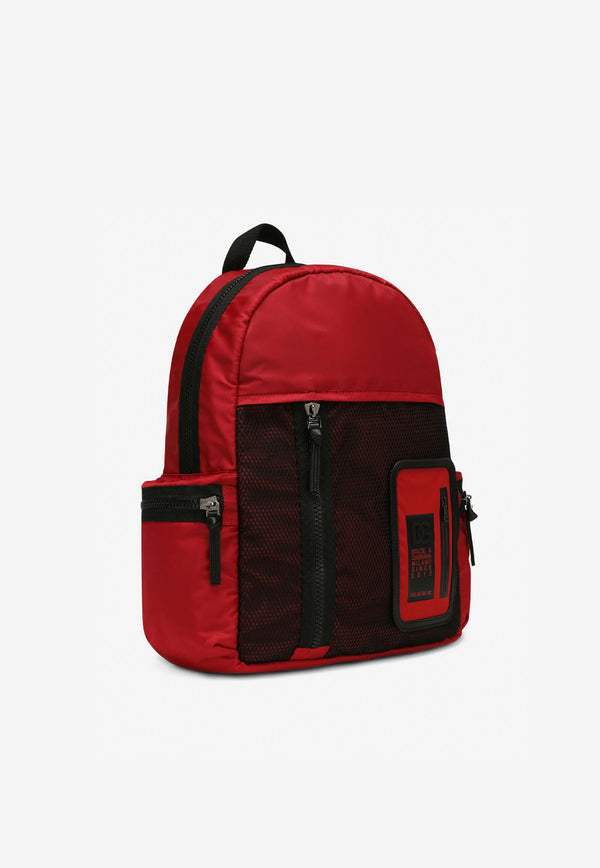Dolce & Gabbana Kids Boys Logo Patch Nylon Backpack Red EM0109 AQ914 8B541