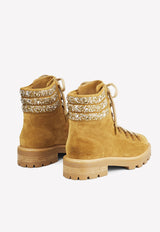 Jimmy Choo Eshe Suede Ankle Boots with Crystal Embellishments Camel ESHEFLATEQR/L_JIMCH-CA