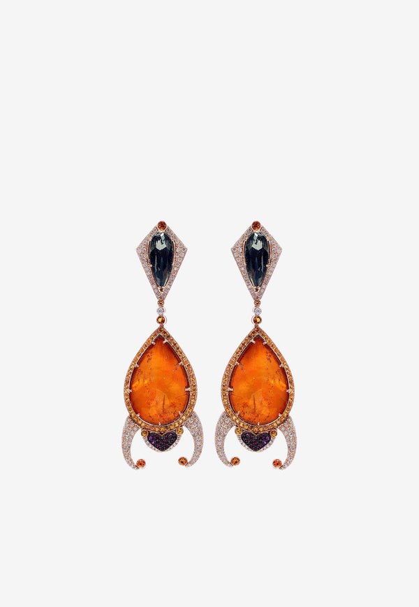 Djihan Diamond Paved Drop Earrings in 18-karat Rose Gold Multicolor Ear-147