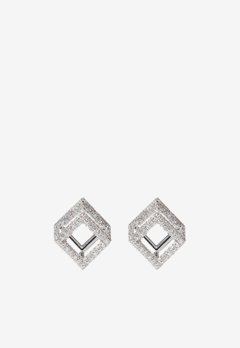 Djihan Cube Mirage Diamond Earrings in 18-karat White Gold Silver Ear-274