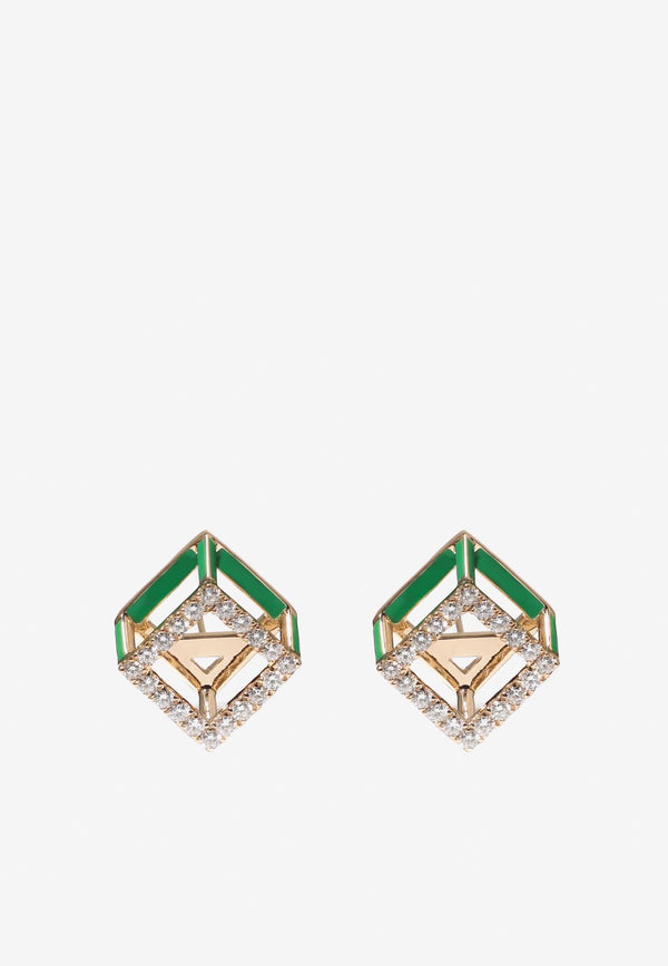 Djihan Cube Mirage Diamond Earrings in 18-karat Yellow Gold Green Ear-280