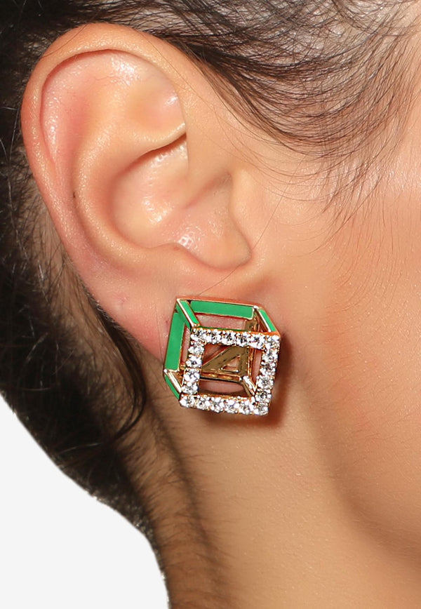 Djihan Cube Mirage Diamond Earrings in 18-karat Yellow Gold Green Ear-280