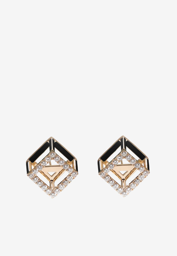 Djihan Cube Mirage Diamond Earrings in 18-karat Rose Gold Black Ear-282