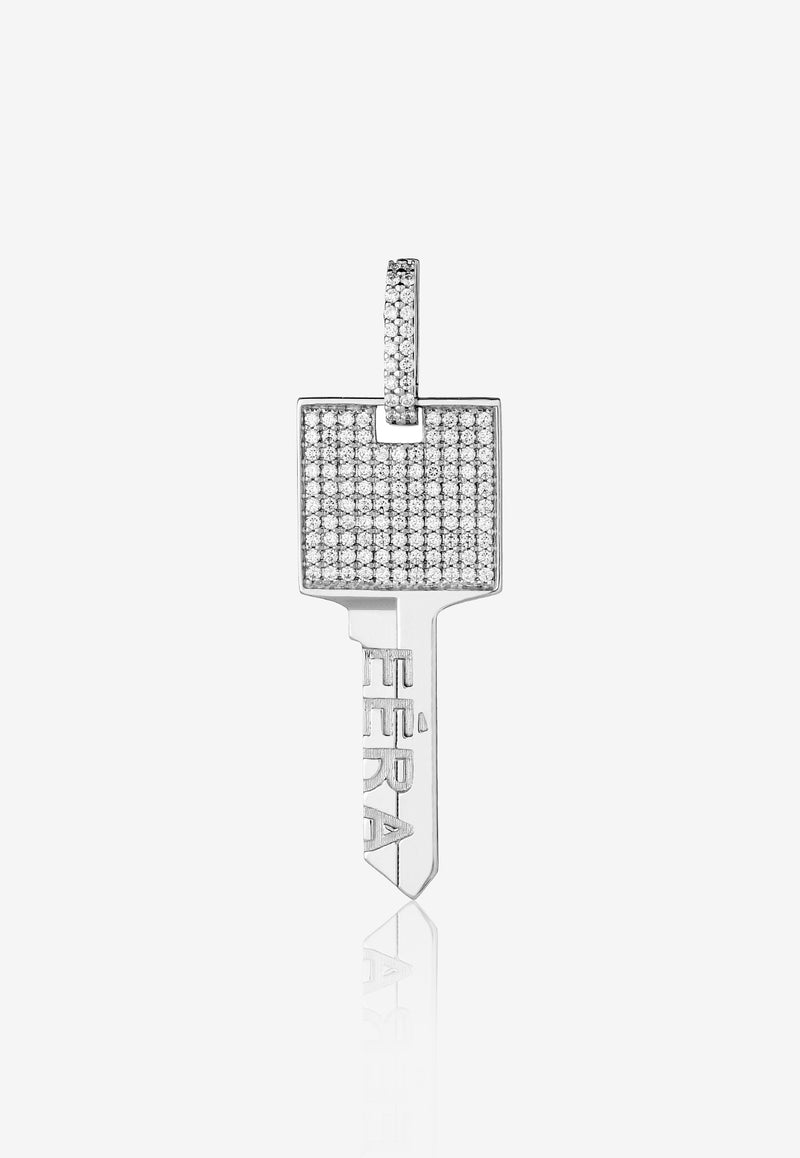 Special Order - Big Key Single Earring in 18-karat White Gold with Diamonds