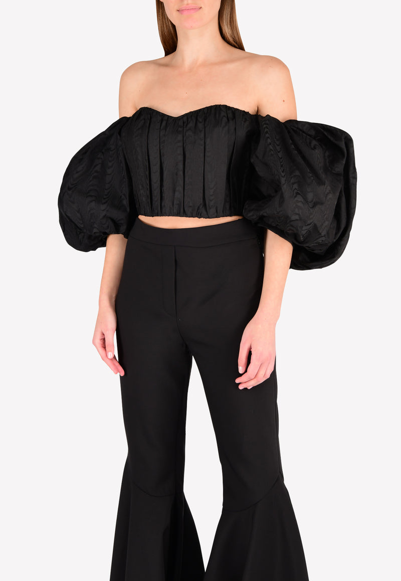 Lady Chatterly Off Shoulder Silk Top with Balloon Sleeves