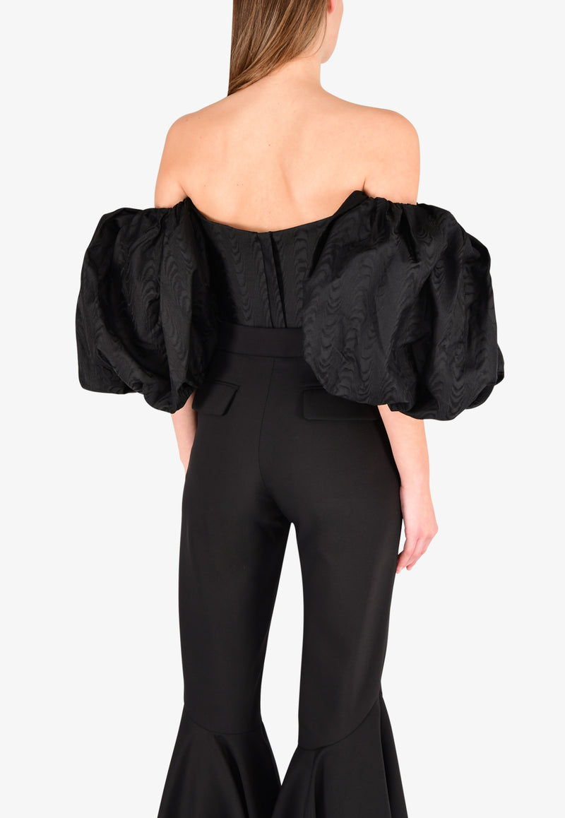 Lady Chatterly Off Shoulder Silk Top with Balloon Sleeves