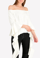 Ellery White Delores Off-Shoulder Bell Sleeves Top