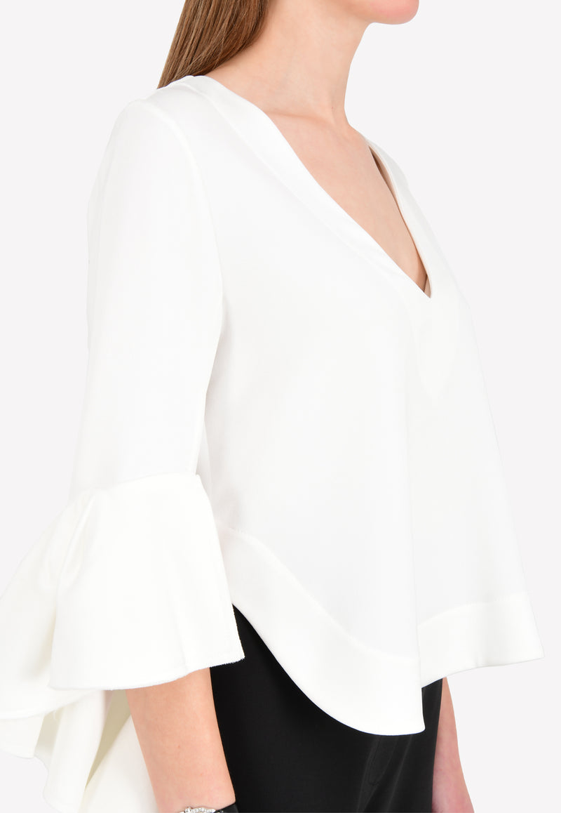 Ellery White Reverberation V-neck Top with Bell Sleeves 7FT237CRS