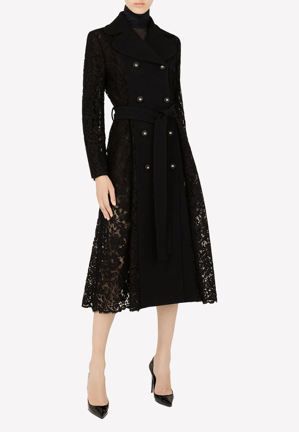 Long Coat in Cordonetto Lace with Belt
