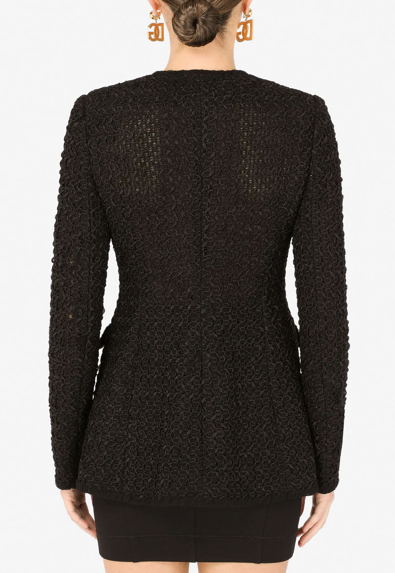 Dolce & Gabbana Single-Breasted Tweed Jacket Black F26D3T HUMKJ N0000