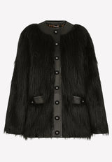 Dolce & Gabbana Leather-Trimmed Faux Fur Jacket Black F26J9F FUSUF N0000